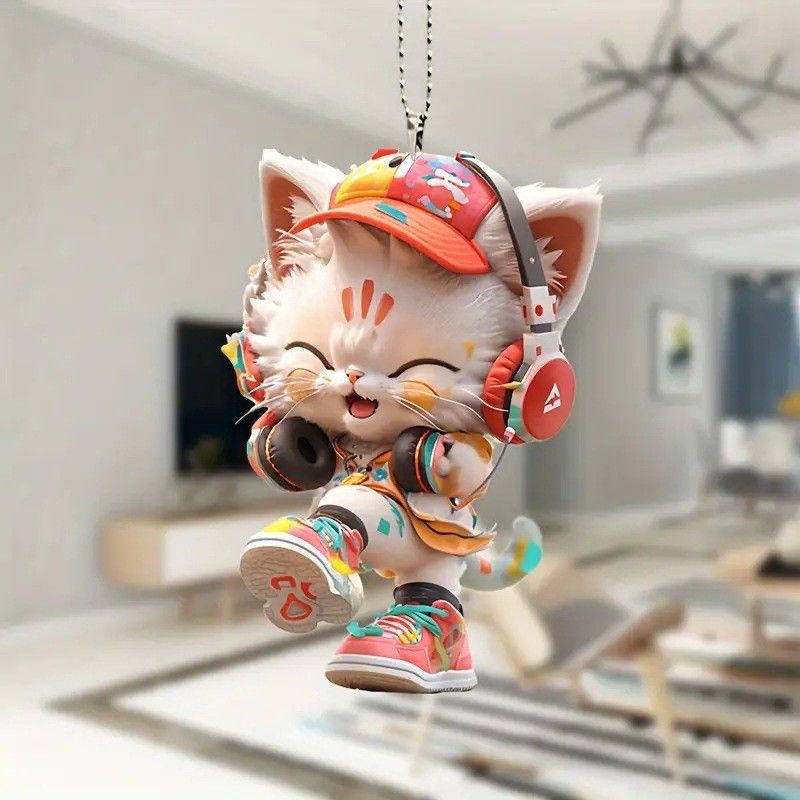 Yeni akrilik düz müzik kedi araba dekorasyon kolye sırt çantası anahtarlık kolye_voghion.com
