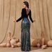Abito da sera aderente a maniche lunghe – Abito scintillante a trapezio con scollo a V e schiena scoperta per feste e serate di gala (S/M/L/XL, nero)_voghion.com