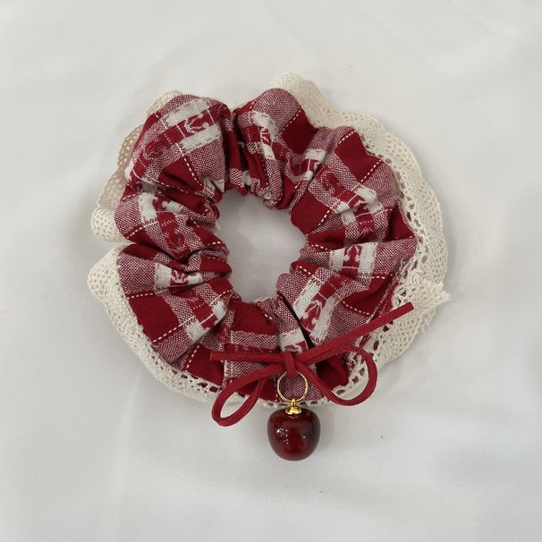 Autunno e inverno nuovo rosso plaid ciliegie intestino crasso fascia per capelli da donna elastico alto fiocco ciliegia quadrato asciugamano fascia per capelli_voghion.com