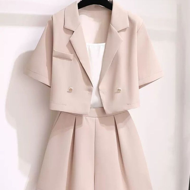 Sieviešu apģērbs, plāns, mazs uzvalks, viegls, divdaļīgs uzvalks, jauns, vasaras modes, īsroku šorti, mazs, stilīgs uzvalks_voghion.com