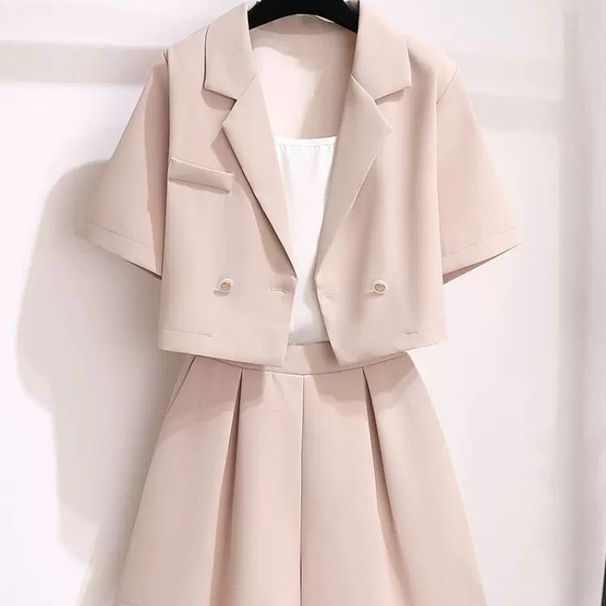 Sieviešu apģērbs, plāns, mazs uzvalks, viegls, divdaļīgs uzvalks, jauns, vasaras modes, īsroku šorti, mazs, stilīgs uzvalks_voghion.com