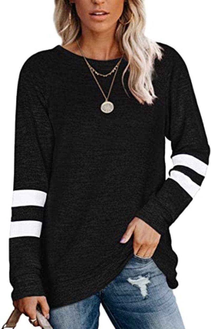 Women's Clothing Long Sleeved Patchwork Round Neck Casual Printed T-shirt Top_voghion.com