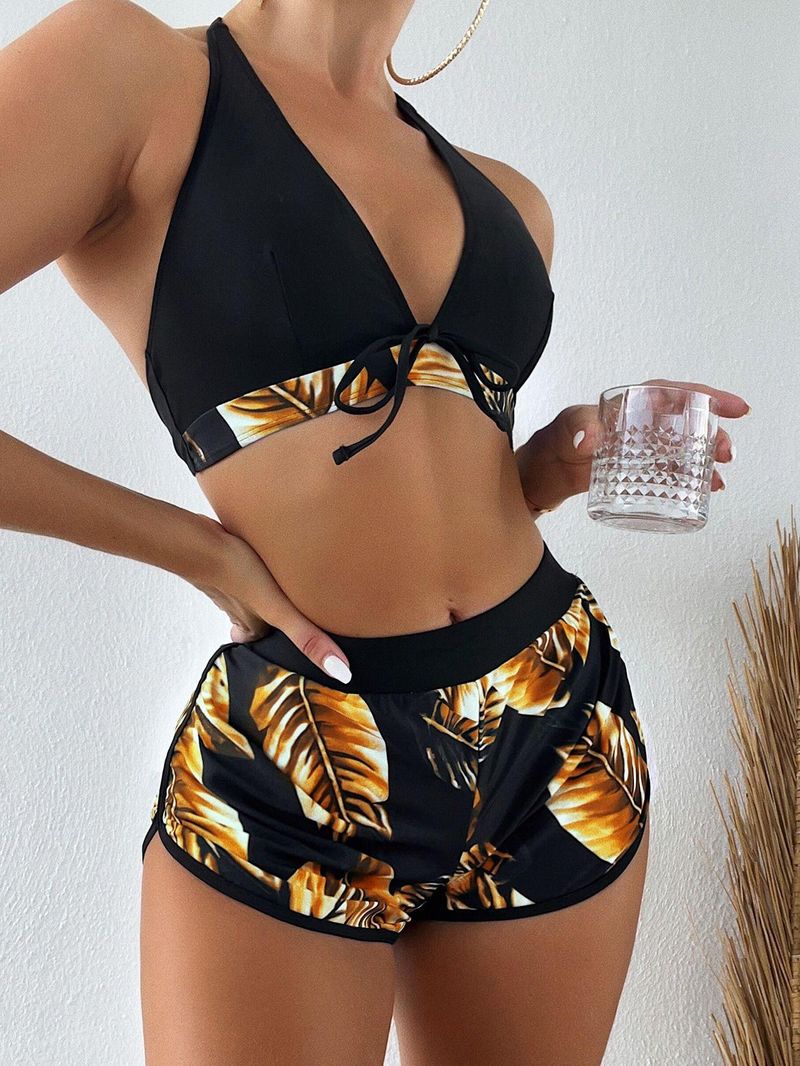 Women's new 2024 split bikini three piece shorts swimsuit_voghion.com