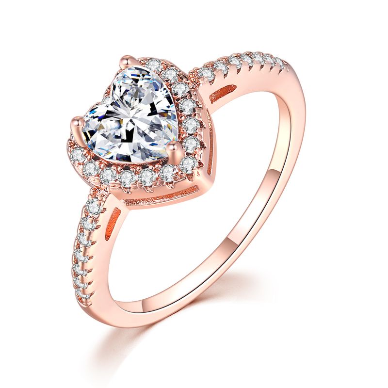 Anillo de compromiso clásico con circonita en forma de corazón para mujer, chapado en oro con micropavé de diamantes._voghion.com