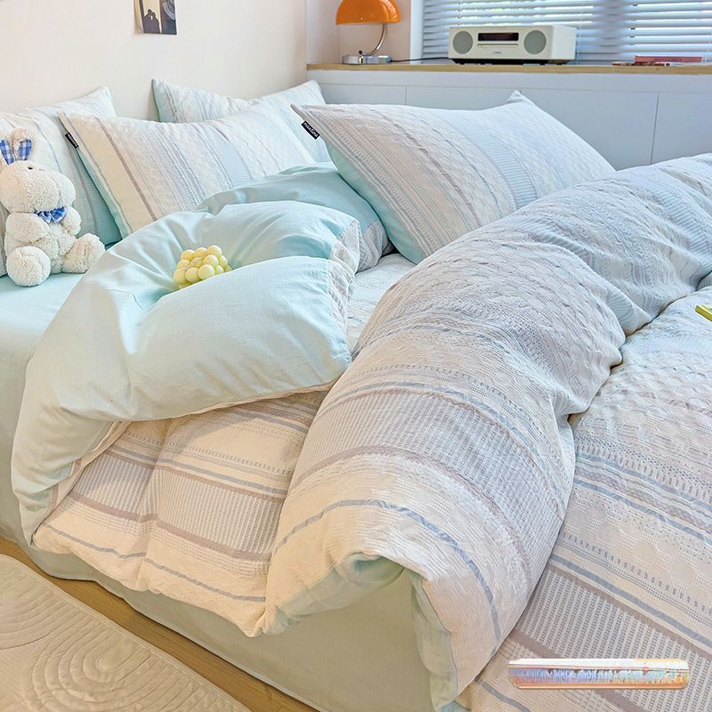 Copripiumino in stile crema, lenzuolo per letto, lenzuola per dormitorio, in cotone jacquard, quattro pezzi, anni '60, di classe A, Pure Maternity_voghion.com