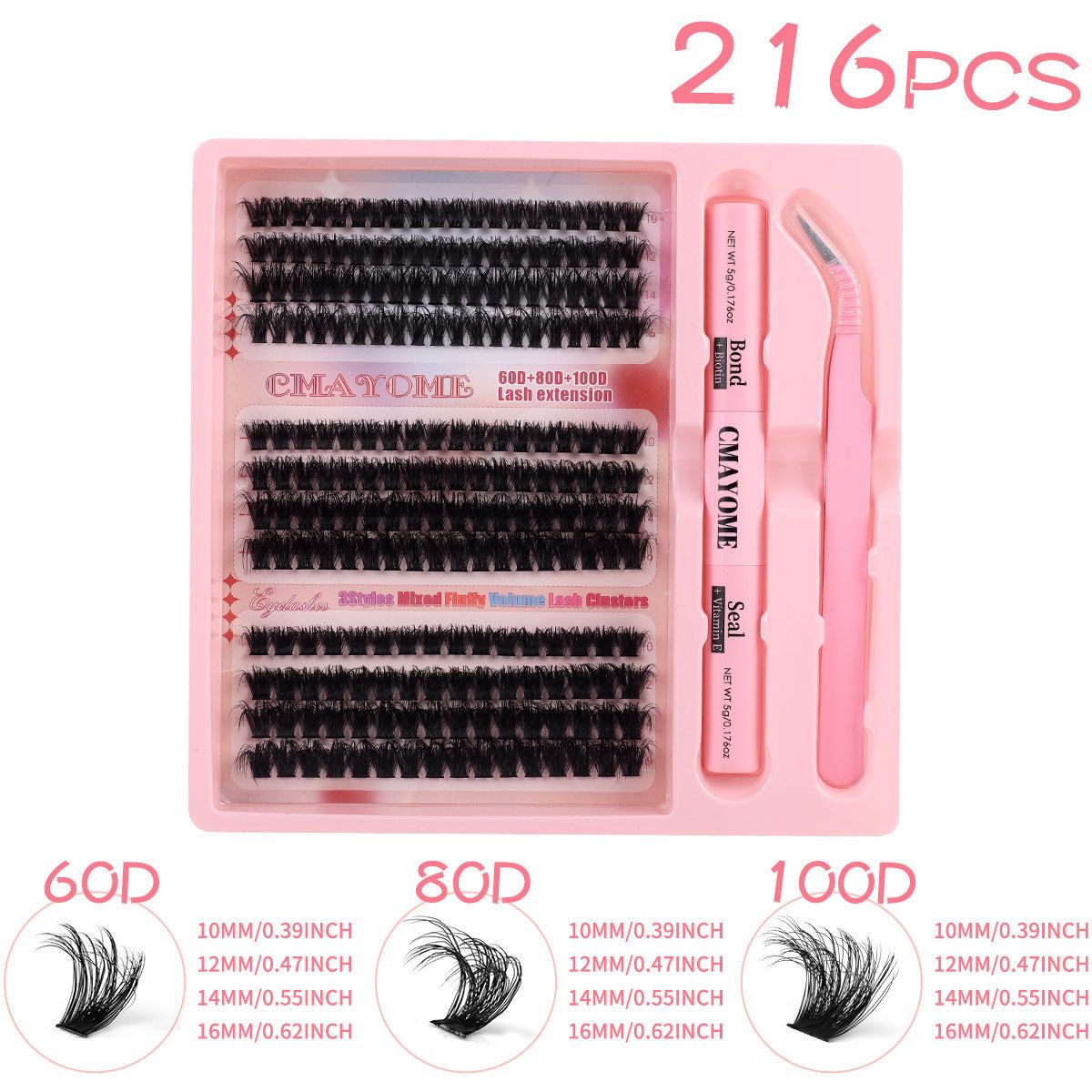 False Eyelashes Single Cluster Segmented Thick Curled D Curve 10 16mm Pink False Eyelashes Set Soft Eyelashes_voghion.com