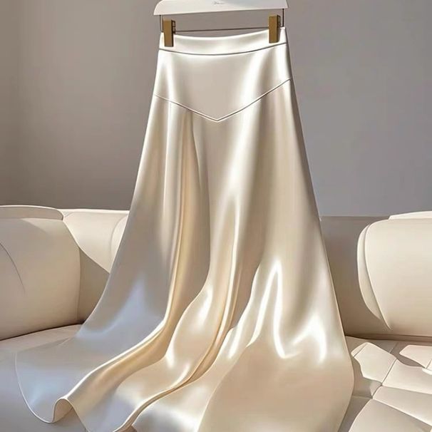 Gonna midi in raso bianco di alta qualità, squisita ed elegante, stile francese Hepburn, per donna, a trapezio, europea_voghion.com