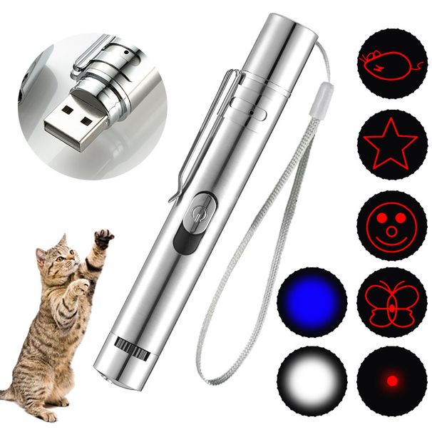 Jouet pour chat rechargeable par USB, baguette magique infrarouge multifonctionnelle, pointeur laser, fournitures pour animaux de compagnie_voghion.com