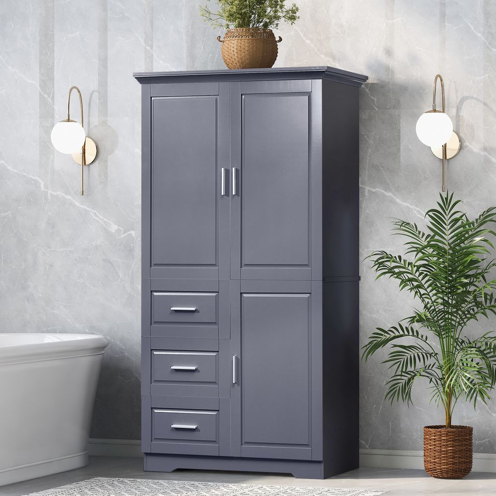 Tall And Wide Storage Cabinet With Doors For Bathroom/Office, Three Drawers_voghion.com
