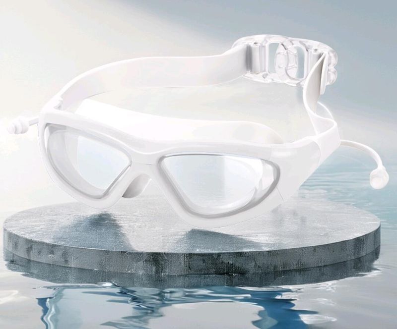 HD Transparent Waterproof Anti-Fog Adult Unisex Large Frame One-Piece Earplugs Goggles Professional Swimming Gear_voghion.com