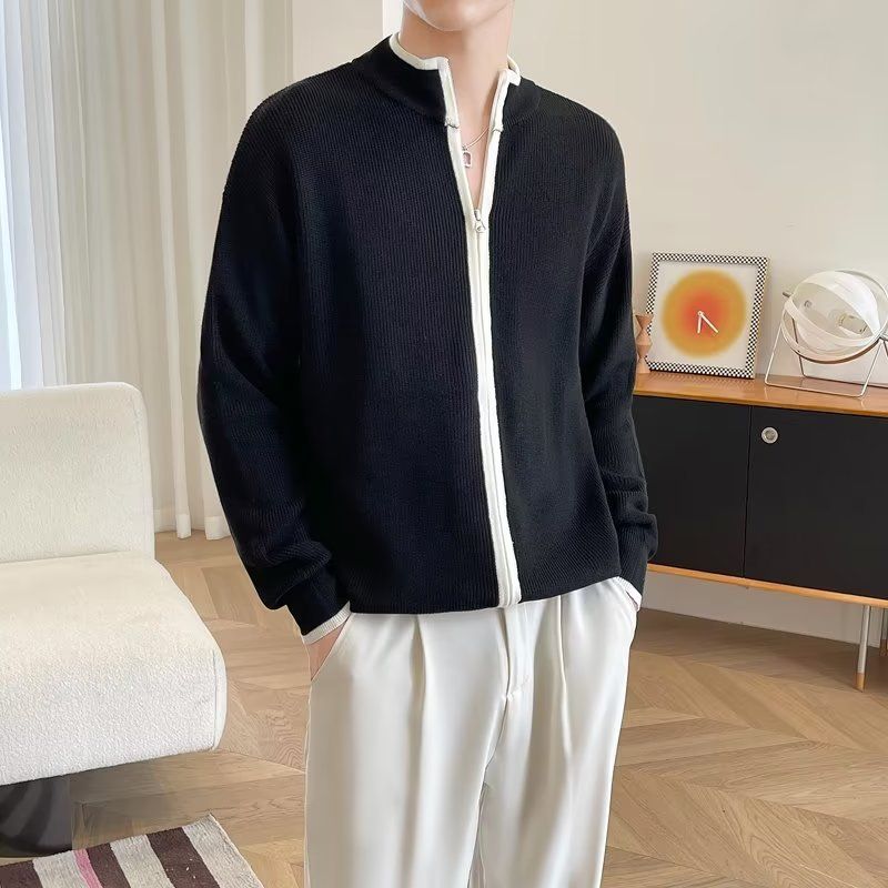 Men's Clothing sweater new style fashion autumn and winter loose all match contrast color knitted cardigan jacket light luxury style sweater_voghion.com