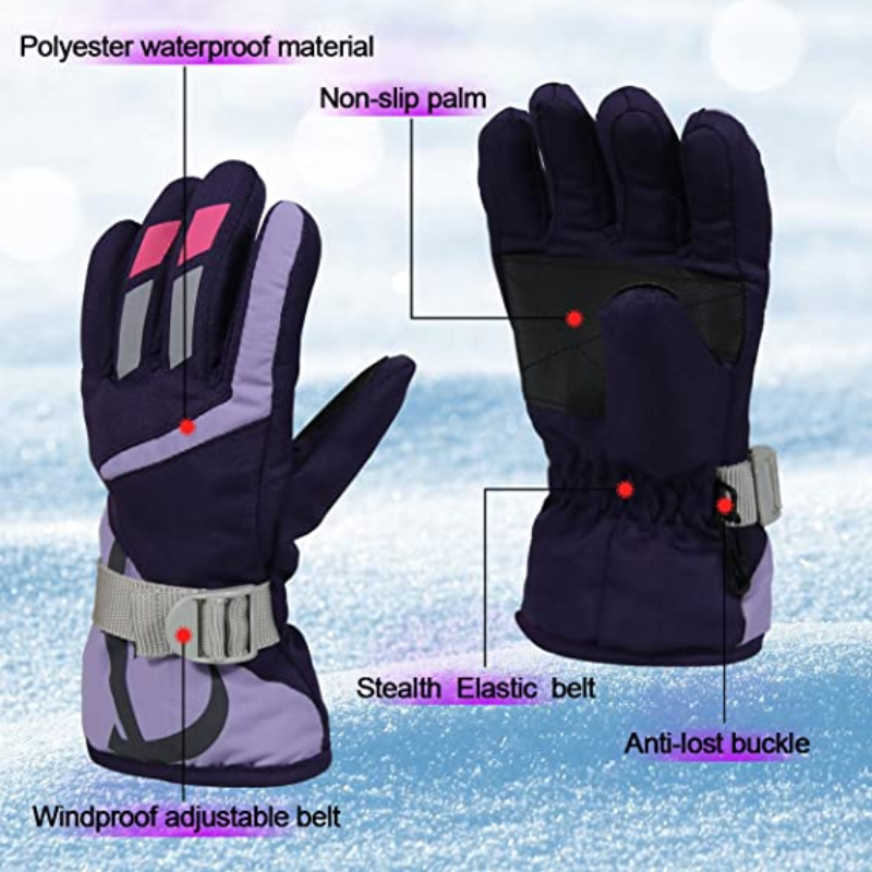 Kids Snow Gloves for Boys Girls Winter Waterproof Insulated Kids Ski Gloves Thickening Warm Windproof Outdoor Gloves 1 Pairs_voghion.com