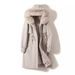 Parka feminina com forro removível - Jaqueta longa e acolchoada com ajuste fino e cinto, agasalho de inverno com capuz (preto/branco/marrom)_voghion.com