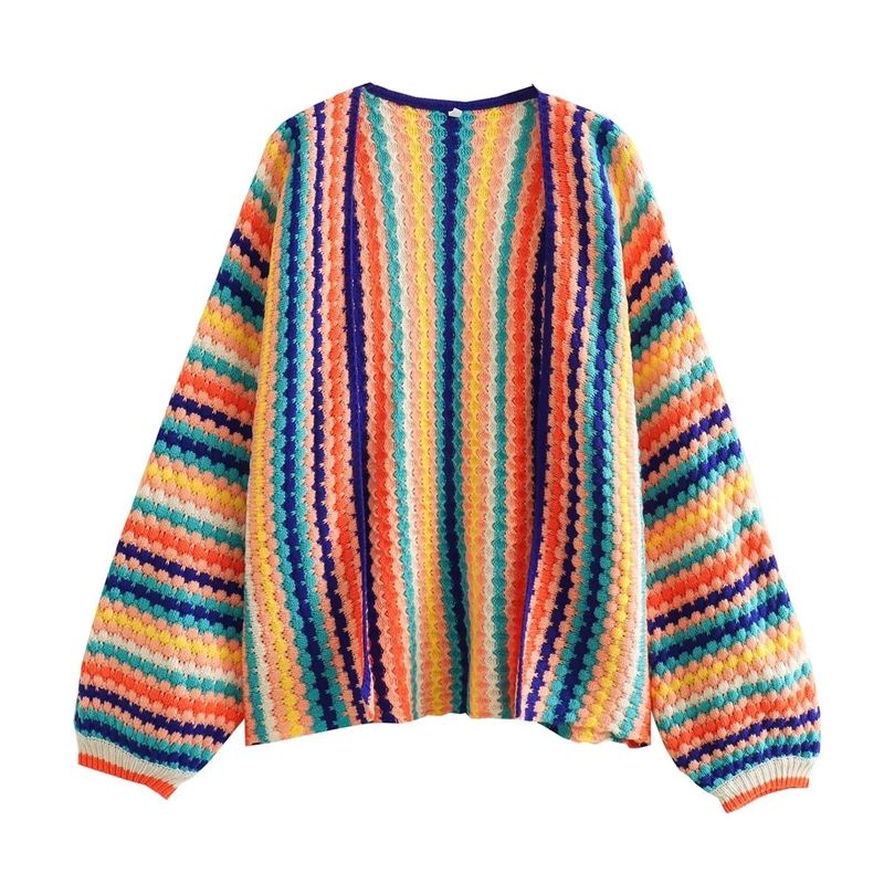 Abbigliamento donna Autunno Nuovo Abbigliamento donna Casual Maglione lavorato a mano all'uncinetto multicolore Design Sense Maglia larga_voghion.com