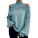 Women's Clothing off shoulder sweater women's pullover autumn and winter new loose half high collar lantern sleeve knitted sweater _voghion.com