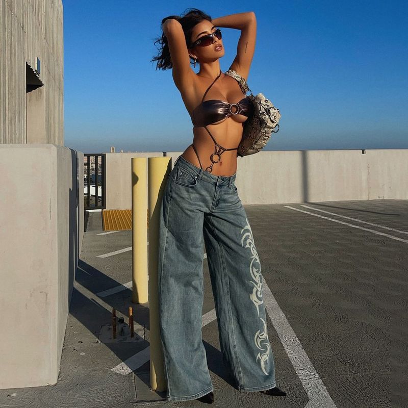 Damenbekleidung Damenhosen Low Rise Street Style Fashion Print Trend Gerade Lose Weite Beinhosen Damen_voghion.com