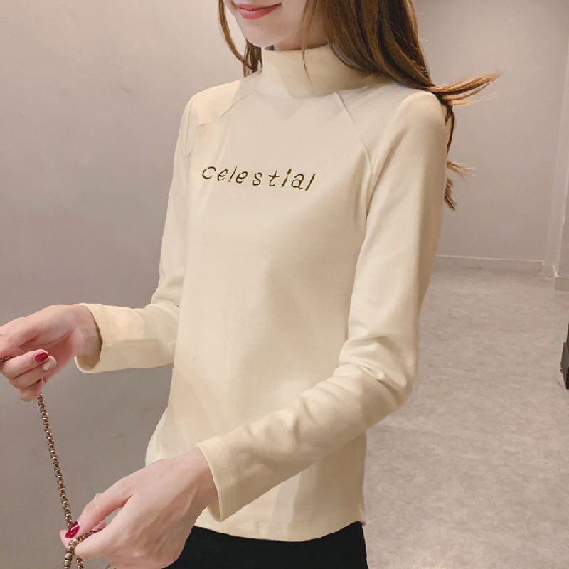 T-shirt intima da donna a maniche lunghe dimagrante in velluto con maglietta attillata a collo mezzo alto_voghion.com