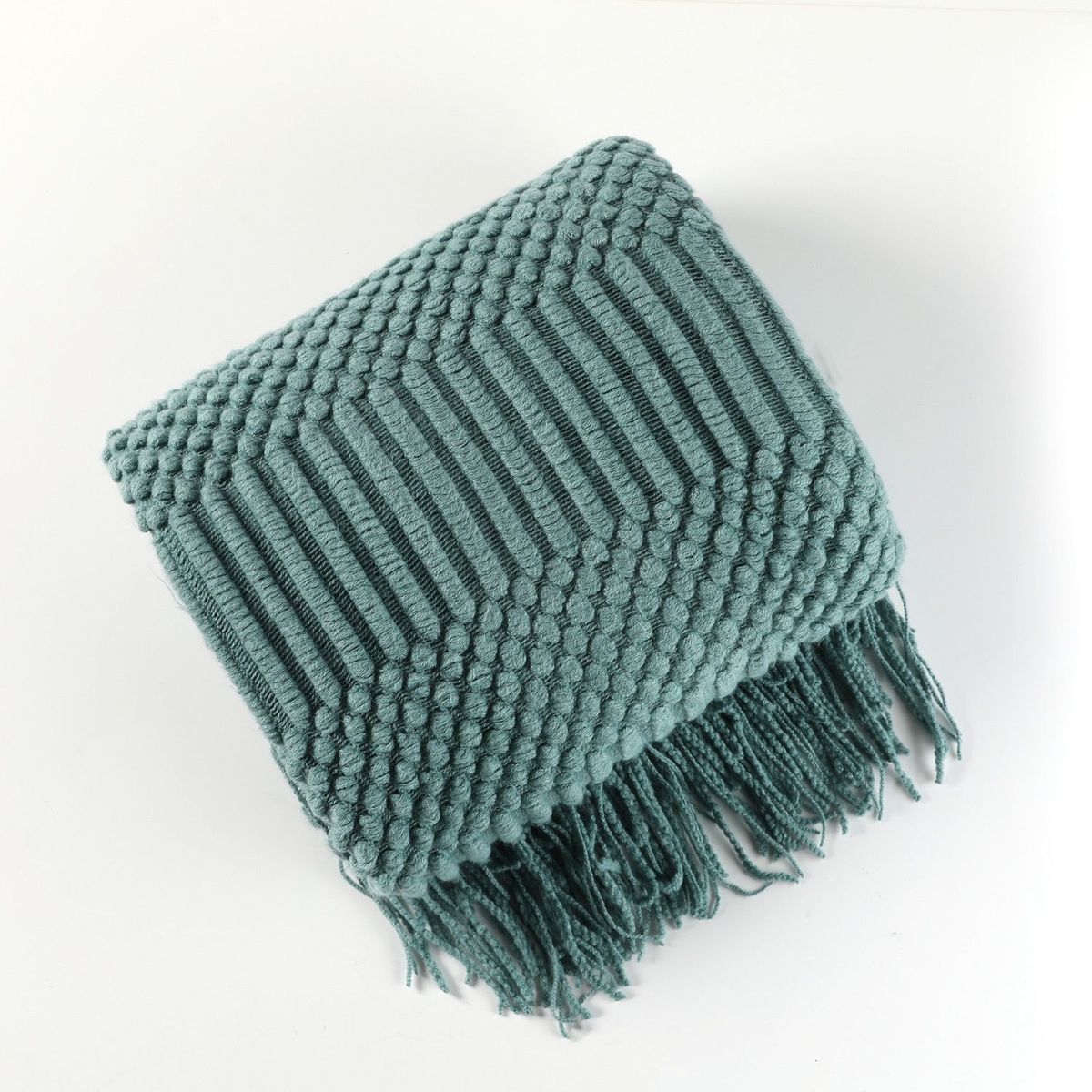 Nordic-Style Acrylic Knit Throw Blanket – Soft Lightweight Blanket For Sofa, Bed & Travel (12 Minimalist Colors, Fringe Detail)_voghion.com