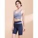 Color Block High Tummy Control Peach Butt Crop Top Yoga Shorts Set Shockproof Gather Waist Slimming Leg Fitness Bra_voghion.com