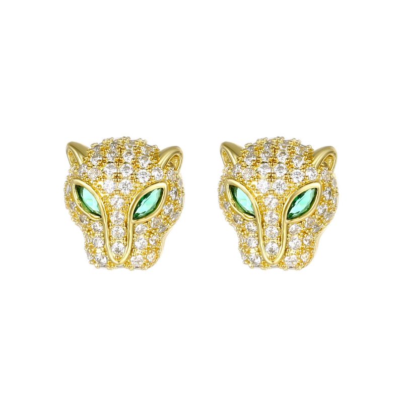orecchini da donna con testa di leopardo, opale e perla, con fibbia verde intarsiata, orecchini a bottone con diamanti pieni_voghion.com
