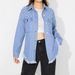 Women's Clothing Distressed Denim Jacket With Beaded Embellishments - Oversized Fit, Long Sleeve, Casual Streetwear For Women (Light Blue, Dark Blue)_voghion.com