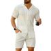 ins Neue Herren Wellenmuster Lässig Atmungsaktiv Einfarbig Kurzarm Shirt Shorts Set_voghion.com