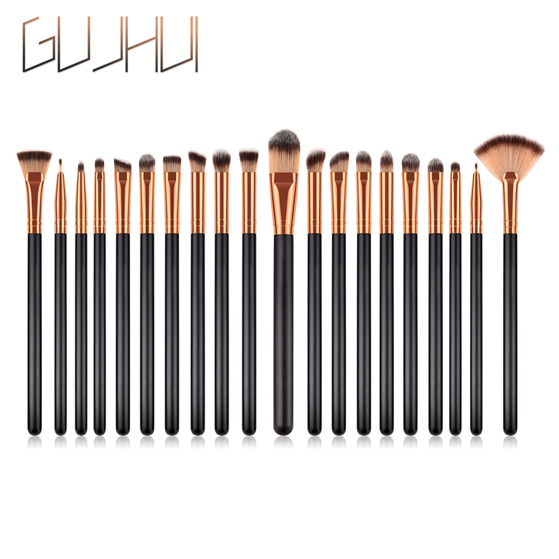 20 Stück Make-up-Pinsel, Make-up-Werkzeuge, Puderpinsel, Fächerpinsel, Holzgriff, Schwarzgold, Set GUJHUI_voghion.com