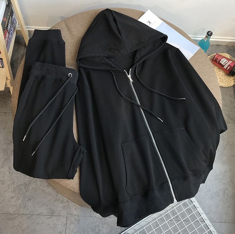 Dameskleding Lente en herfst Nieuwe versie in capuchontrui Damespak Trendy collegestijl Sportmode Ritssluiting Tweedelig pak_voghion.com