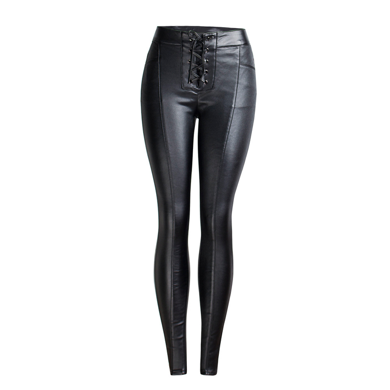 Vetement femme Pantalon à bretelles en PU Pantalon brillant en cachemire femme Pantalon crayon femme Pantalon noir_voghion.com