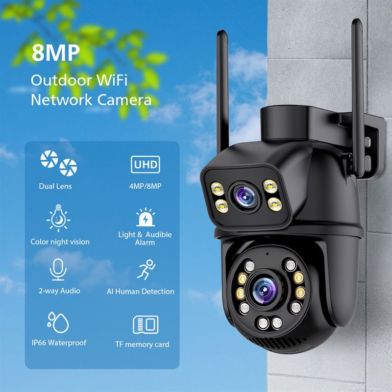Binóculo para máquina de bolas com lente dupla de monitoramento e conexão de bola Icsee Gun Ball Linkage, tela dupla, 360 graus, à prova d'água, HD WiFi_voghion.com