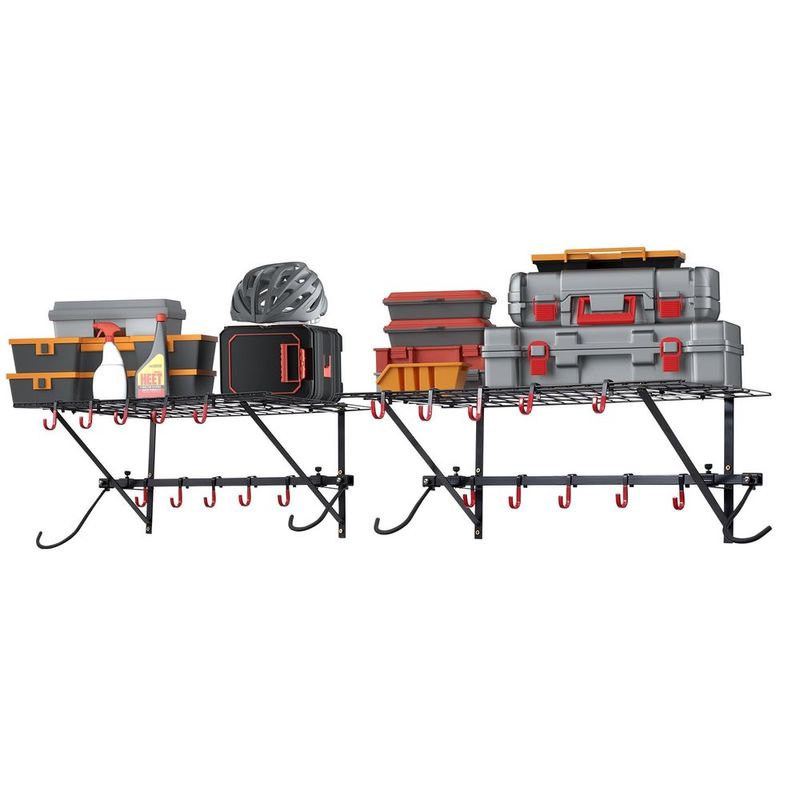 Bike Storage Rack Wall Mount Garage Bike Holder &amp; 2 Shelves For 4 Bicycles_voghion.com