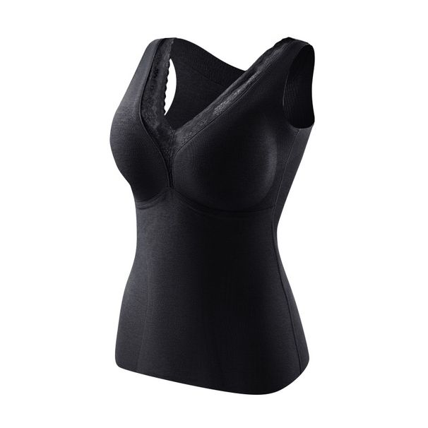 Autumn and winter seamless silk fixed with cup, brushed interlayer, oversized base, warm vest, women's no need to wear_voghion.com