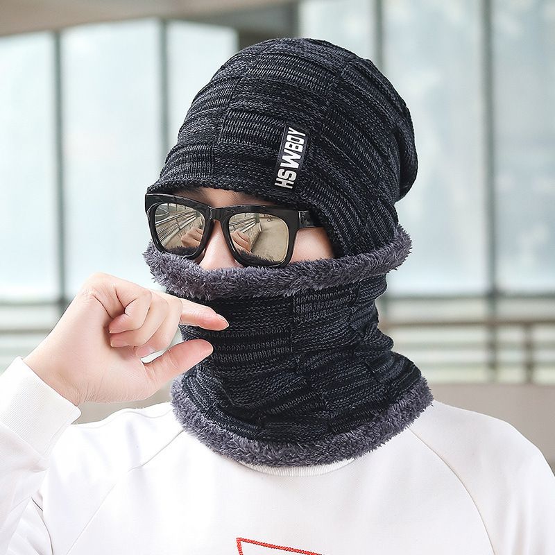 Autumn and winter cold-proof warm woolen hat men's winter outdoor riding cap knitted hat plus velvet ear protection cotton hat_voghion.com