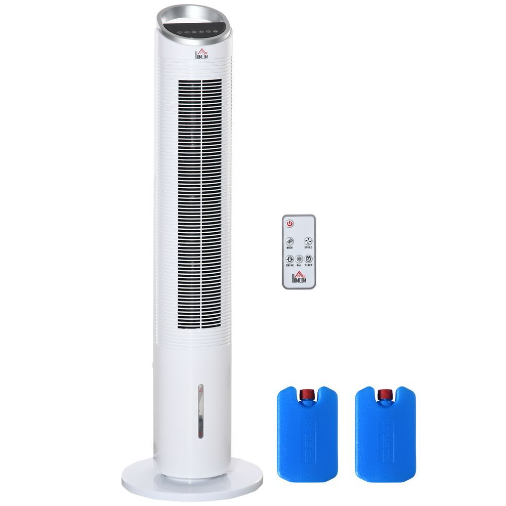 HOMCOM 40' Portable Air Cooler, Oscillating 3-In-1 Humidifier, 3 Modes, 8H Timer, Remote, LED In White_voghion.com