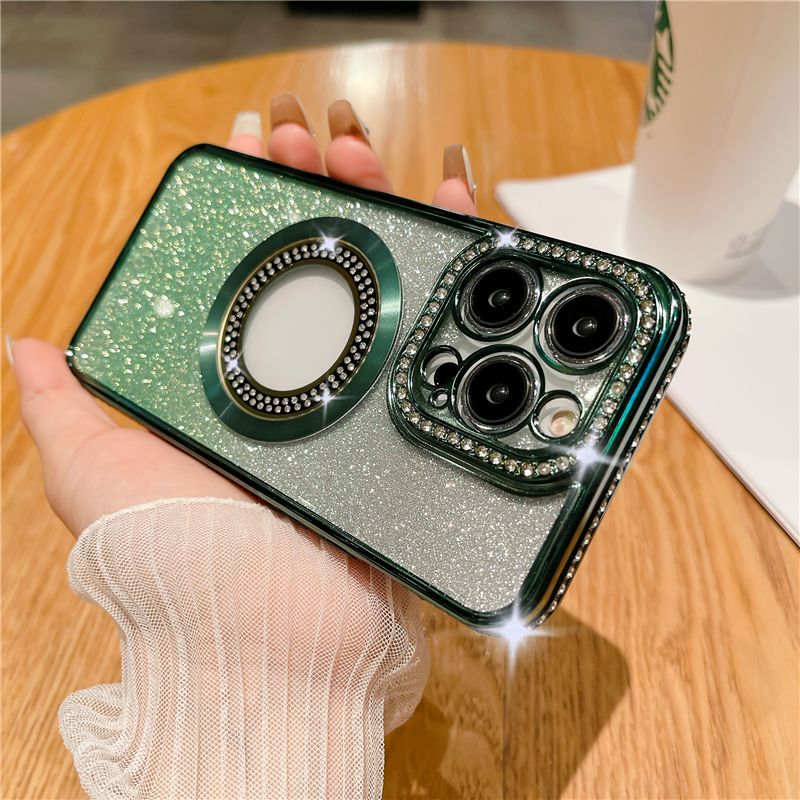 Luxus Farbverlauf Glitzer Wireless Charging für Magsafe Hülle für iPhone 14 13 12 11 Pro Max Plus Bumper Cover Hüllen_voghion.com