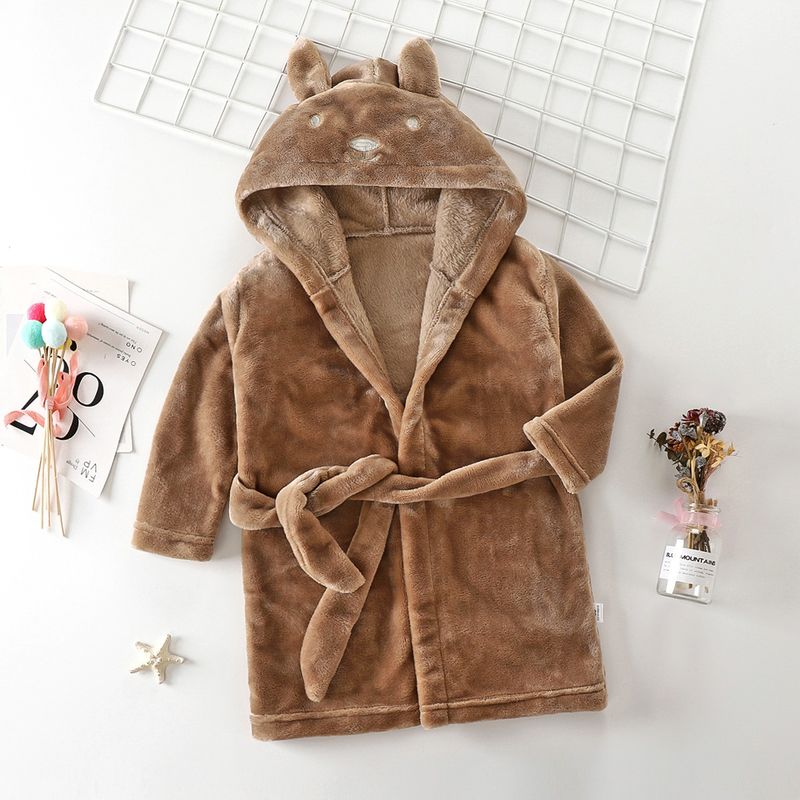 Kinder-Nachthemd mit Hasenohren, Flanell, süßer dicker Jungen-Pyjama aus Korallensamt, Herbst- und Winter-Bademantel für vier Jahreszeiten_voghion.com