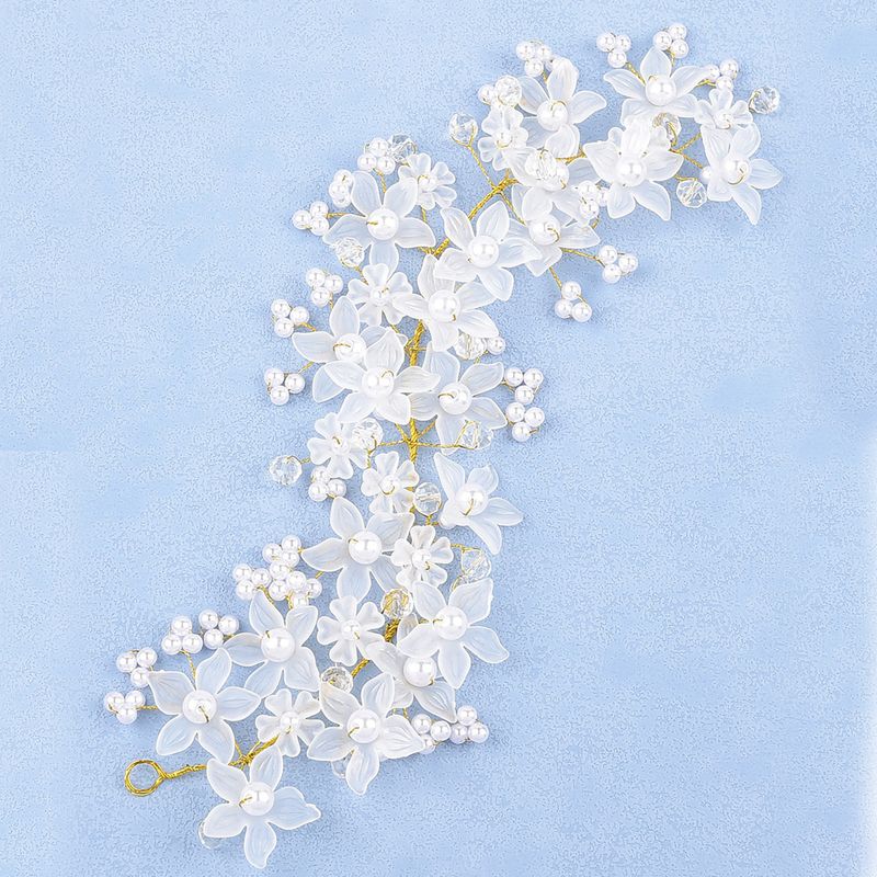 Cocar de flor de jóias femininas, ornamento de testa de cristal fosco feito à mão, cocar de casamento de pérola coreana, acessórios de cabelo de casamento_voghion.com