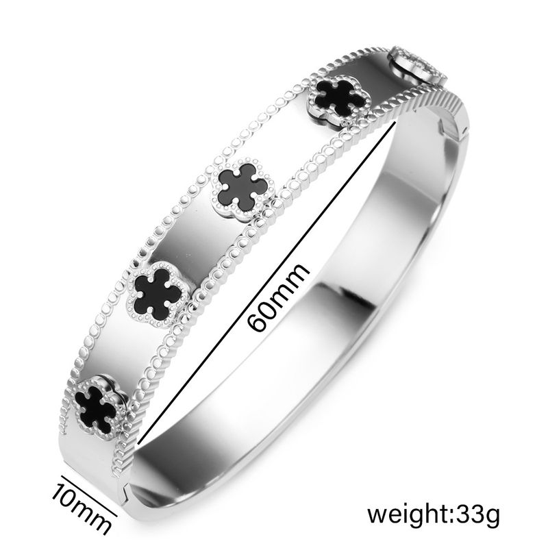 Neues modisches fünfblättriges Kleeblatt-Armband aus schwarz-weißem Perlmutt aus Edelstahl, hochwertiger und vielseitiger Handschmuck für die Persönlichkeit_voghion.com