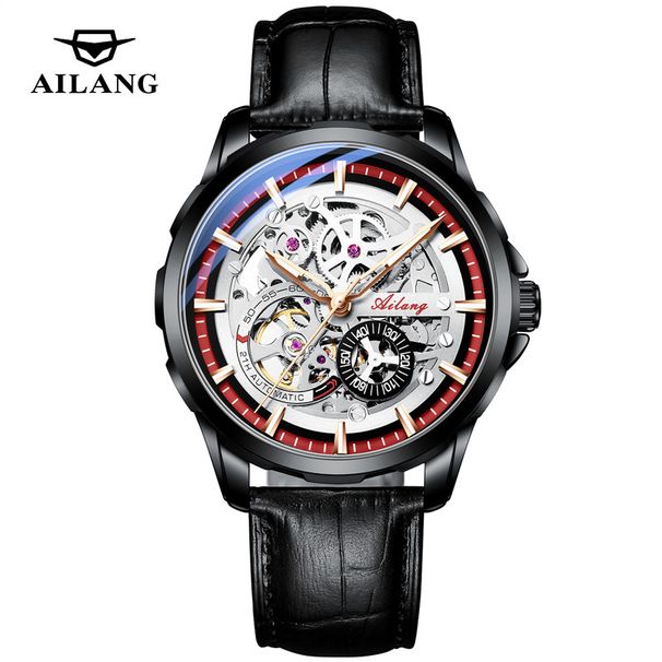 AILANG Herrenmode Hohl Mechanische Uhr Hochwertiges Leder Wasserdicht Vollautomatische Tourbillon Uhren Herrenuhr_voghion.com