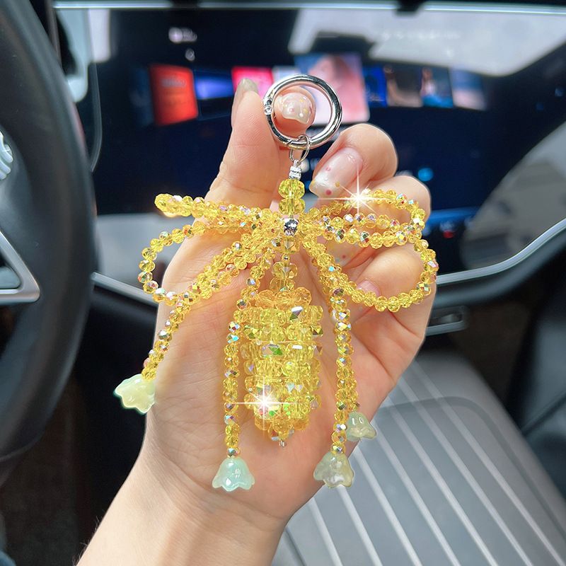 High-end Crystal Bow Pineapple Beaded Phone Chain Keychain Fashion Versatile Bag Pendant Small Gift_voghion.com