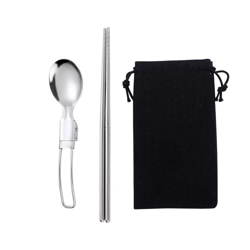 Set di posate pieghevoli - Cucchiaio, forchetta e bacchette pieghevoli per viaggi, campeggio e picnic (acciaio inossidabile, compatto e leggero)_voghion.com