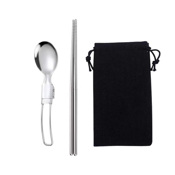 Set di posate pieghevoli - Cucchiaio, forchetta e bacchette pieghevoli per viaggi, campeggio e picnic (acciaio inossidabile, compatto e leggero)_voghion.com