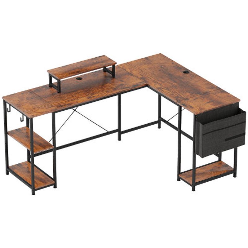 HOMCOM L-förmiger Schreibtisch 168 X 120 Cm Eckschreibtisch Mit Ablagefächern, Aufbewahrungstasche Umkehrbar Computertisch Mit Monitorständer GamingTisch Für Büro, Heimbüro, Rustikal-Braun_voghion.com