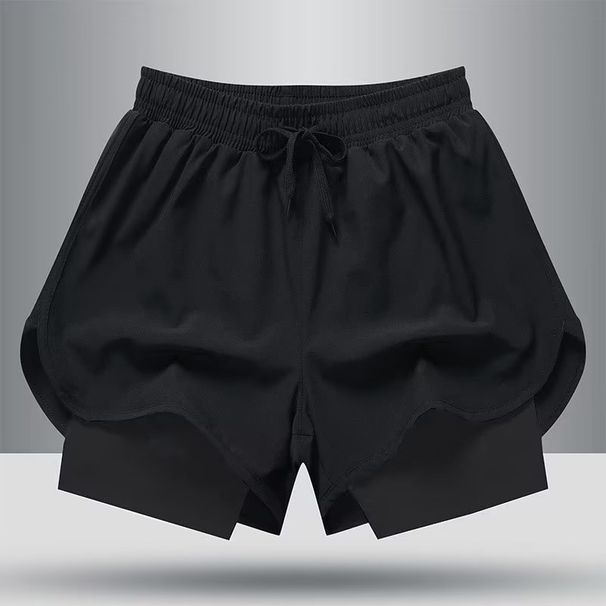 Roupas masculinas Shorts esportivos de verão Secagem rápida Corrida Basquete Treinamento Fitness Calças de comprimento médio com forro Elástico alto_voghion.com