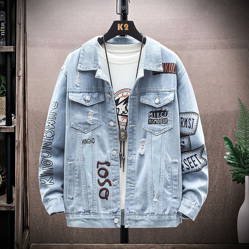 Giacca in denim da uomo per l'autunno - Elegante giacca casual slim fit per adolescenti e giovani adulti (blu, M-3XL)_voghion.com