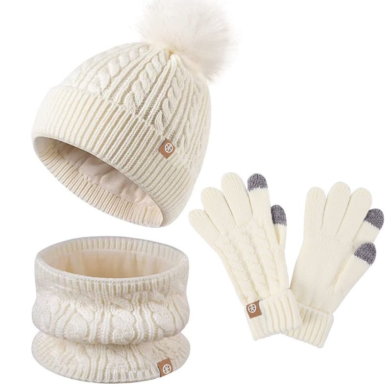 Vêtements pour enfants ensemble de trois pièces bonnet écharpe gants boule de laine pour enfants costume tricoté chaud en peluche pour enfants d'hiver_voghion.com