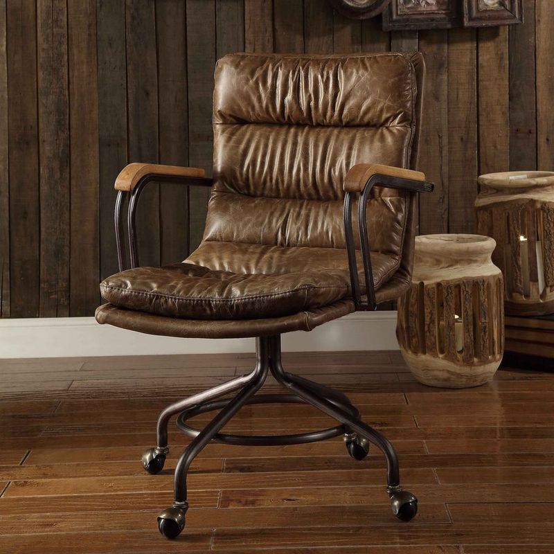 Vintage Whiskey Swivel Office Chair With Casters_voghion.com