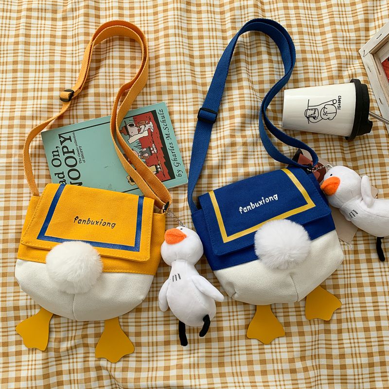 Trendy Canvas 2023 Neue Damenmode Student Color Block Personality Duck Butt Schulter Umhängetasche_voghion.com