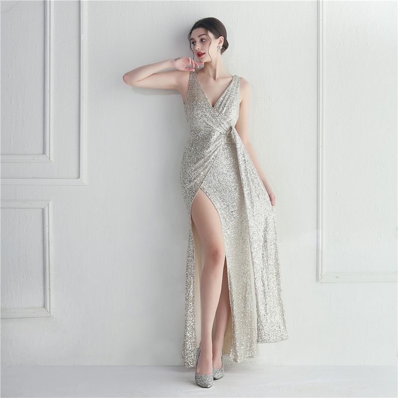 Damenbekleidung Hochwertiges Paillettenkleid Promi-Automodell-Dinner-Performance-langes Abendkleid_voghion.com
