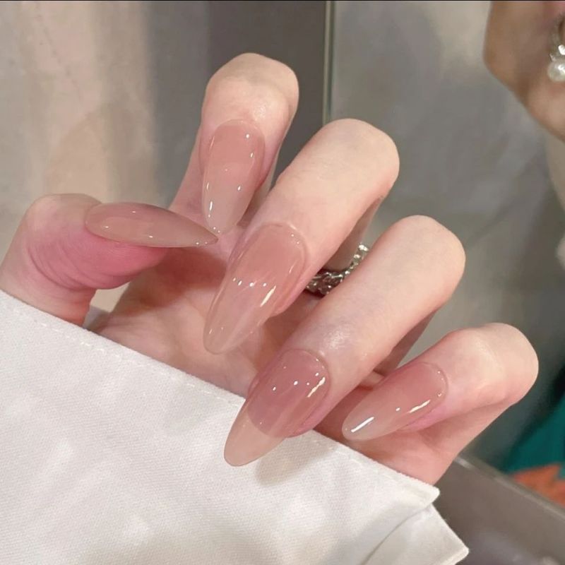 24 Stuks Eenvoudige Naakte Kleur Kunstnagels Met Lijm Wearable Ronde Kop Nep Nagels Lange Amandel Druk Op Nagels volledige_voghion.com